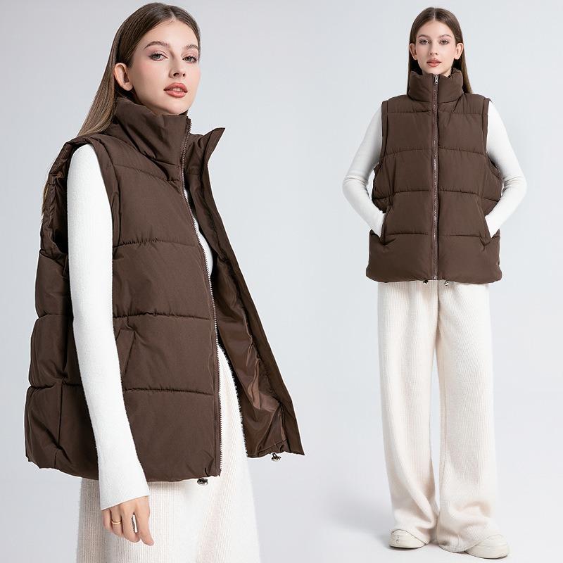 Women's autumn and winter sleeveless cotton clothes medium and long stand-up collar thermal down cotton vest thickened vest jacket