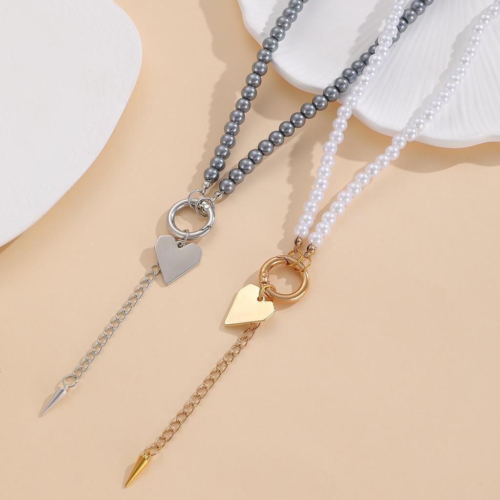 Advanced Temperament Long Heart Shaped Necklace Beaded Collarbone Chain Y Shaped Tassel Sweater Chain Pendant