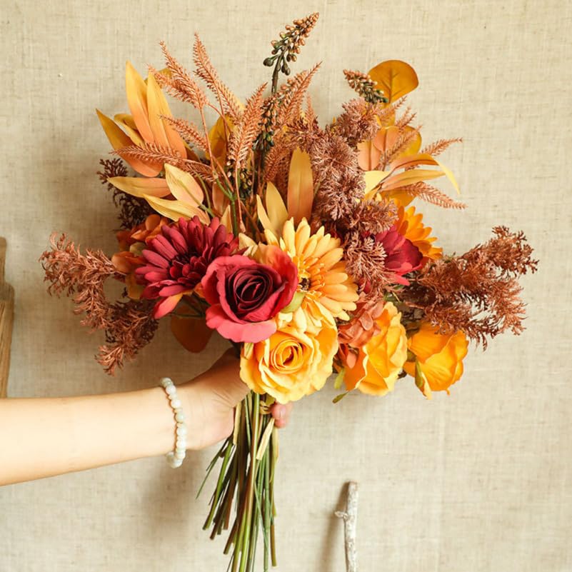 NUOLUX Artificial Flowers, Thanksgiving and Fall Bouquet, 44cm, for Indoor and Outdoor Use, Decorative Faux Flowers for Home and Party Decor