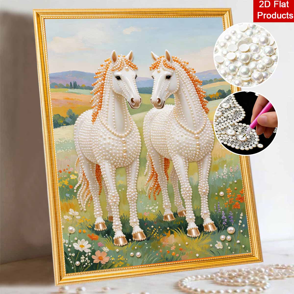 5D Pearl Painting Handmade DIY Two Horses Home Office Desktop Decoration Painting Majestic Horses 30x40