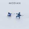 Modian Exquisite Luxury Blue Flower Plant Square Zircon Jewelry For Women Real 925 Silver Fashion Female Stud Earrings