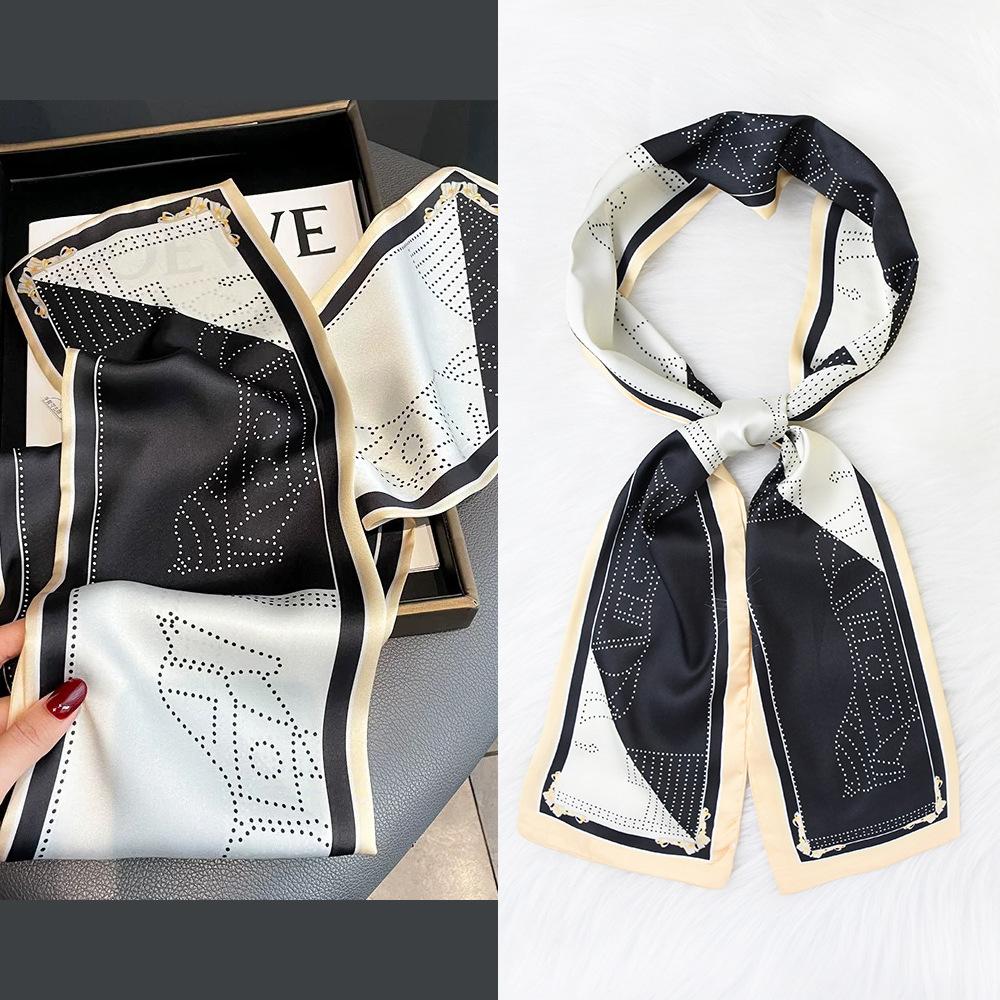 Ladies' Fashion Versatile Striped Carriage Irregular Satin Long Scarf Silk Scarf Premium Double Layer Narrow Long Scarf