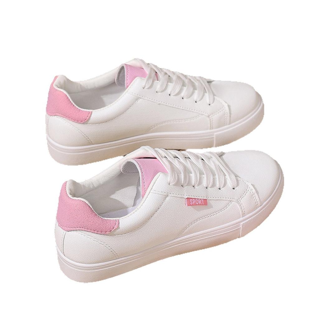 Zapatos Blancos Mujer Primavera Otoño Suela Plana Zapatillas de Cuero Casual con Cordones Estilo Estudiantes Universidad Zapatos de Tabla Femenino