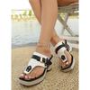 Ladies' Thick Soled Wedge Sandals with Metal Nail Buckle Design - Square Toe Breathable Fabric Cover, Shock-absorbing Rubber Sole, Non Slip Shoes