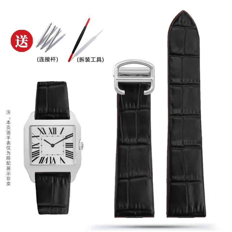 18mm Uhrenarmband 21mm für Car-tier Uhr W2006951 WH100751 Sandoz Santos Mechanisches Rindsleder mit Stahl-Kopf-Endglied Genarbtes Armband