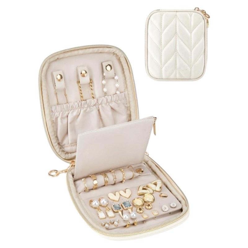 Modern PU Jewelry Box Storage Space Lid Stylish Jewelry Organizers Leather Texture for Home Decors and Daily Use