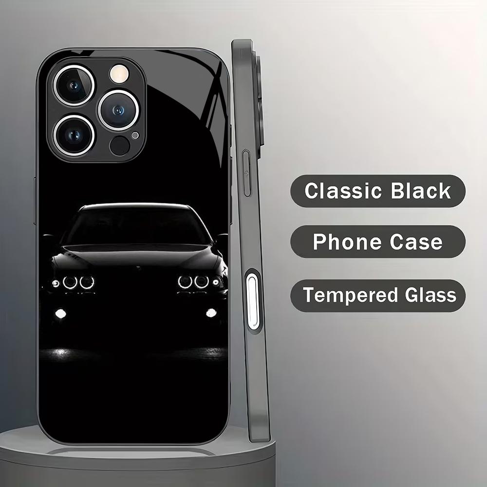 

Retro black sports car pattern tempered glass phone case for iPhone17/16/15/14/13/12/11ProMax all-inclusive anti-fall back cover iPhone 17ProMax