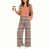 Women's Casual Printed Long Sleeve Pajama Set with Round Neck Loose Fit and Pockets