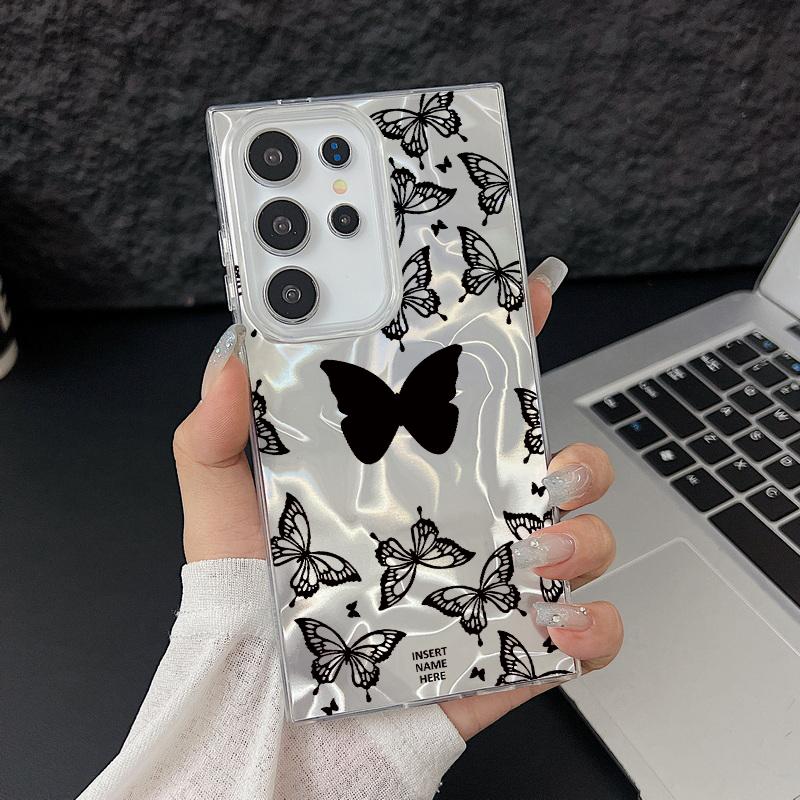 

Черный блестящий глянцевый чехол для телефона с принтом бабочек для Samsung S25 S24 FE S23 Ultra A56 A36 A55 A16 A15 TPU PC Hybrid противоударный тонкий прозрачный бампер Samsung A16 5G серый