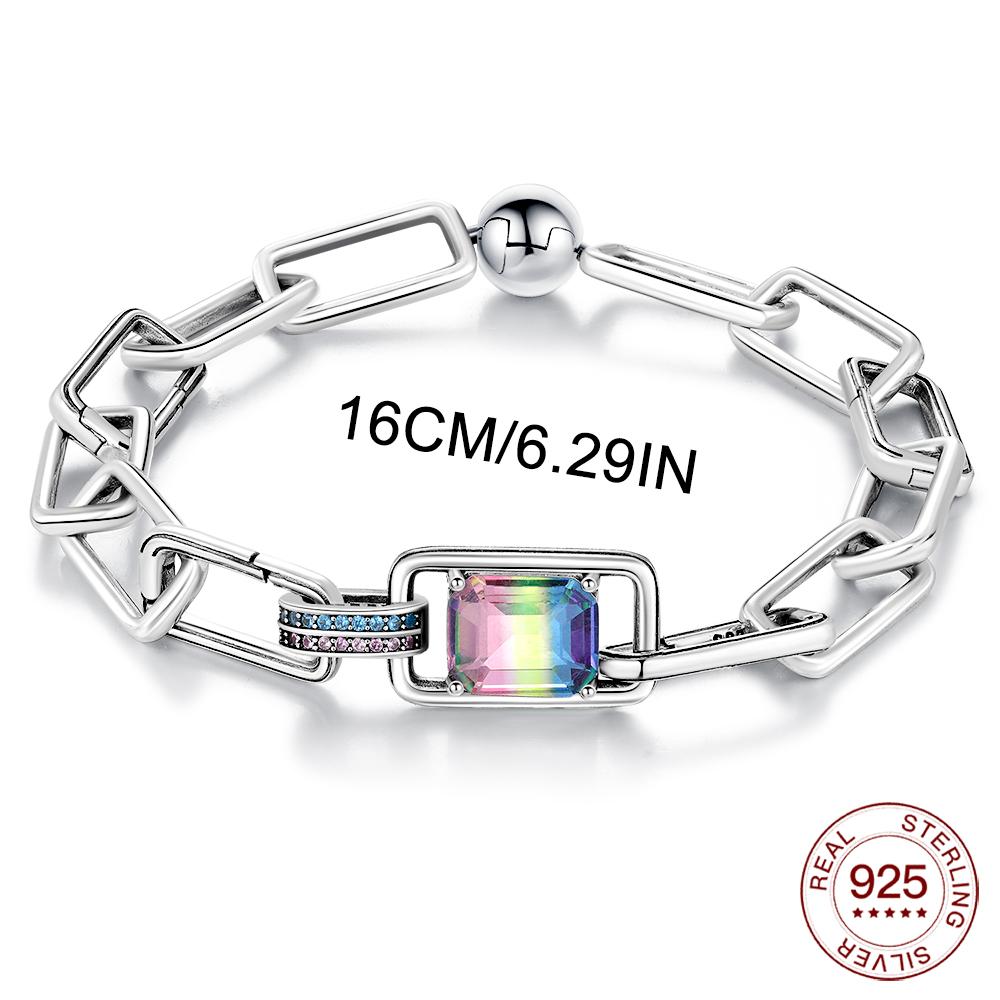 New 925 Sterling Silver Bracelet Red Heart Rainbow Gem Me Bracelet For Woman Lovers Charms Jewelry DIY Making Gifts Holiday Fine