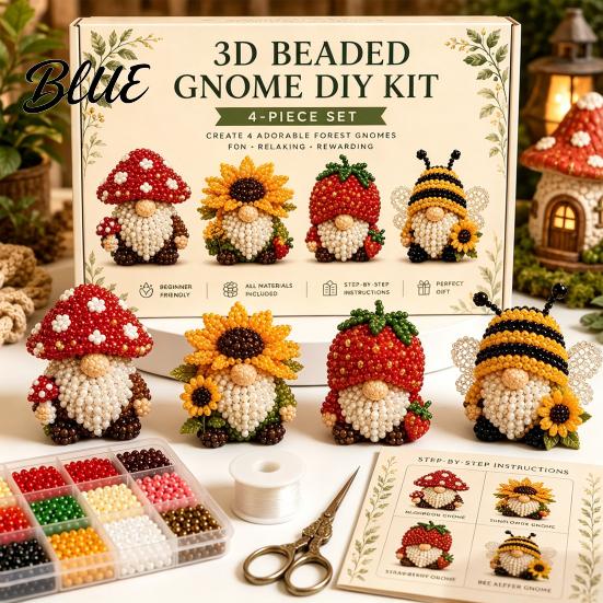 DIY Creative Gift Idea Tiny 3D Beaded Animal Kit, Petite Gnome Craft 4-Pack E