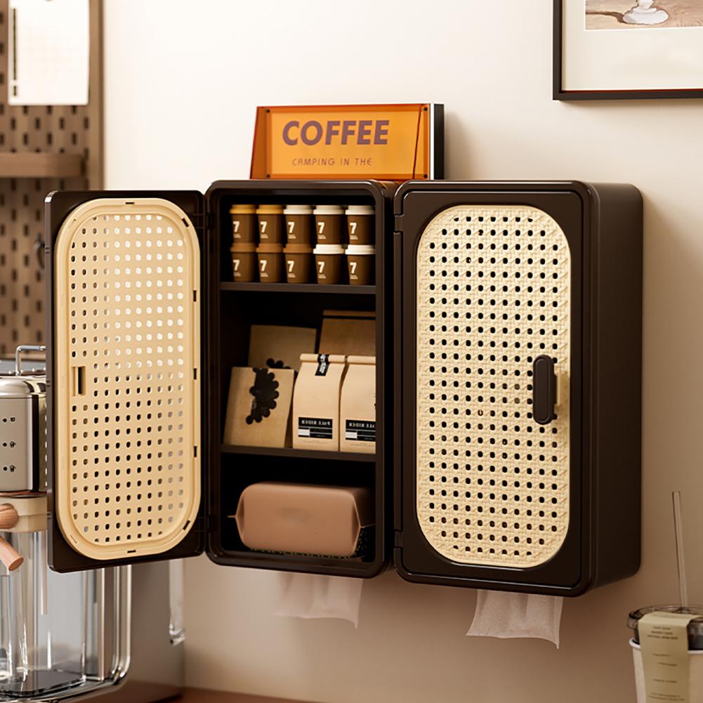 Bathroom Storage Cabinet Bathroom Wall Cabinet with Door 3-tier Over Toilet Storage Rattan Tissue Box Cover Wicker for Kitchen