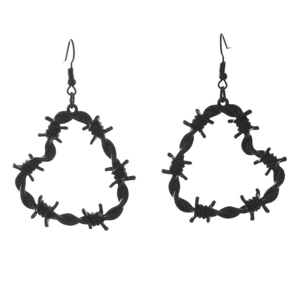 Hip-hop Punk Thorny Wire Heart-shaped Pendant Dangle Earrings for Men Women Gothic Halloween Creative Earrings Jewelry Accessory