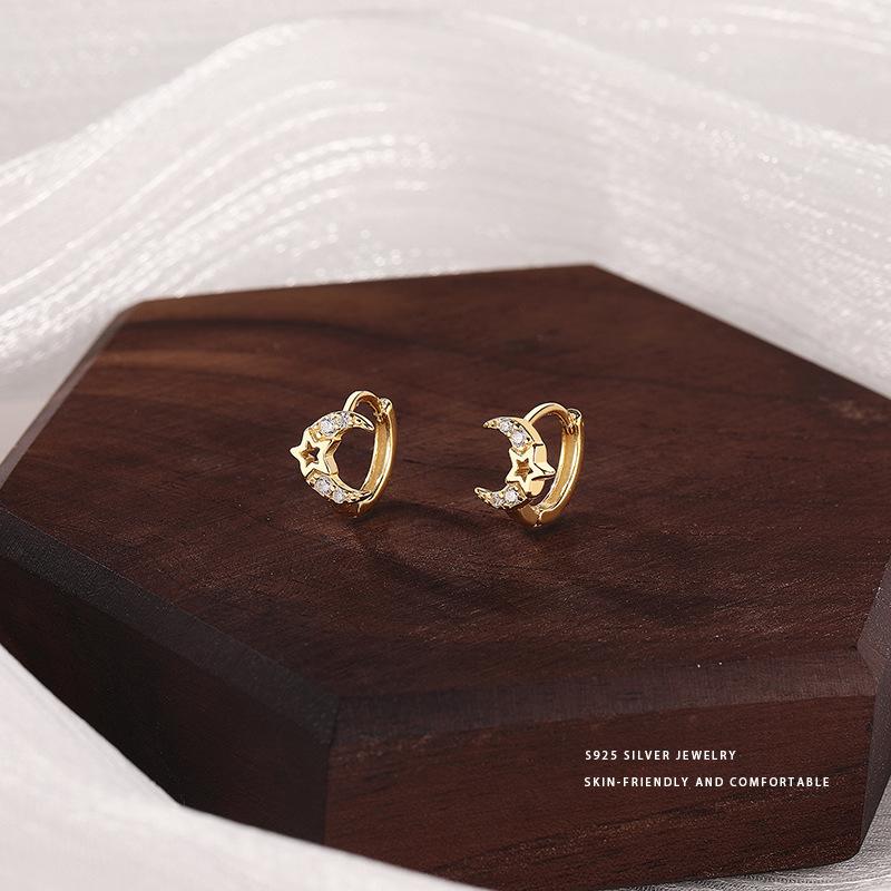 

925 sterling silver hollow zircon star moon Earrings for Women Excellent Temperament Jewelry Accessories