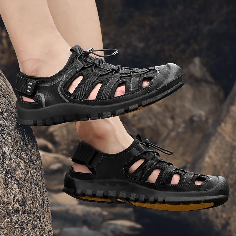Beach shoes men's 2025 summer hollow breathable bag head men's sandals one pedal soft sole non-slip outdoor sports shoes