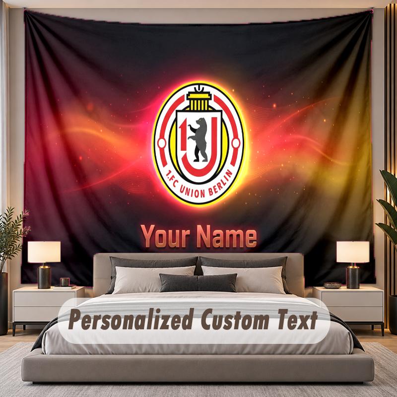 Custom Name Text Tapestry Union Berlin Personalized Polyester Wall Tapestry For Bedroom And Room