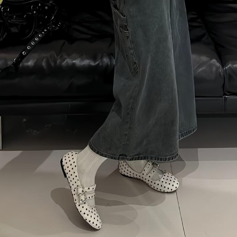 Fashion 2025 Autumn New French Style Women Flat Shoes Fashion Casual Elegant Polka Dot Shoes Mary Jane Low Heels Women Ballet Shoes