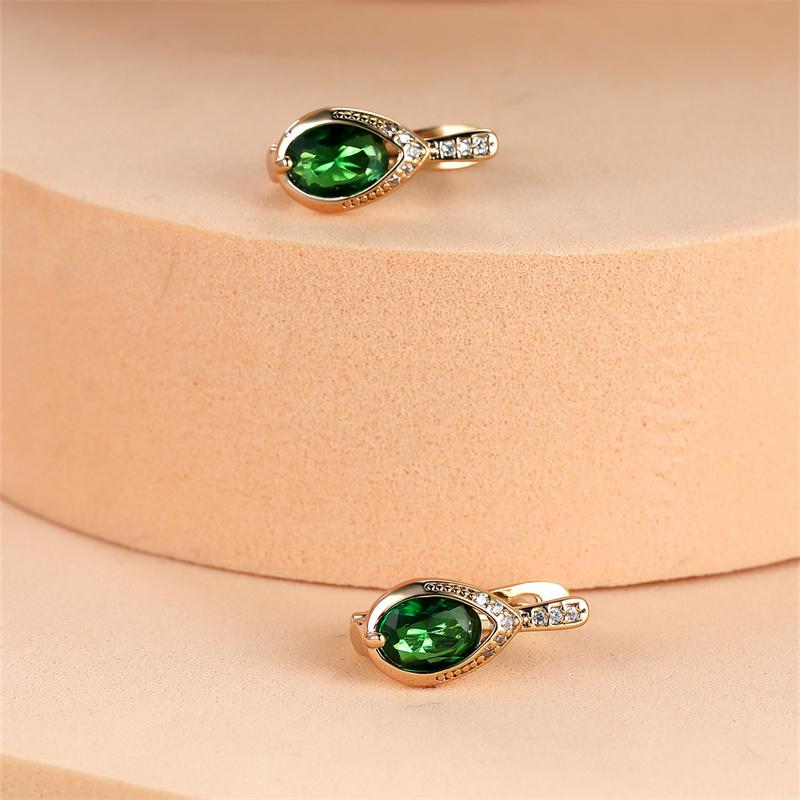 Birnenschliff Königsblau Rot Rosa Schwarz Grüner Stein Creolen für Damen Champagner Gold Farbe Tropfen Zirkon Hochzeits Schmuck Geschenk