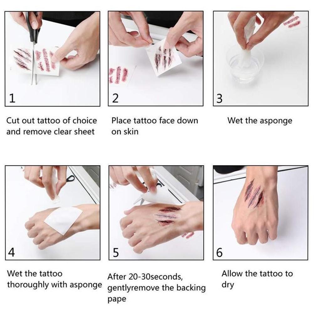 30PCS Temporary Scar Tattoos Stickers Realistic Bloody Wound Scab Horror Body Face Decals Prank Props for Halloween Cosplay