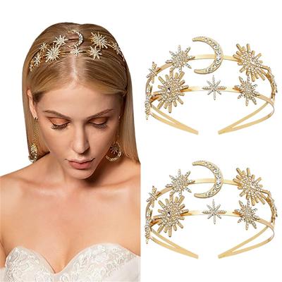 Doppellagiges Mond- und Stern-Stirnband für Hochzeiten, Strass-Haarband, Diademe, Krone, Kristalle, Kopfschmuck, Party-Kopfschmuck, Haarschmuck