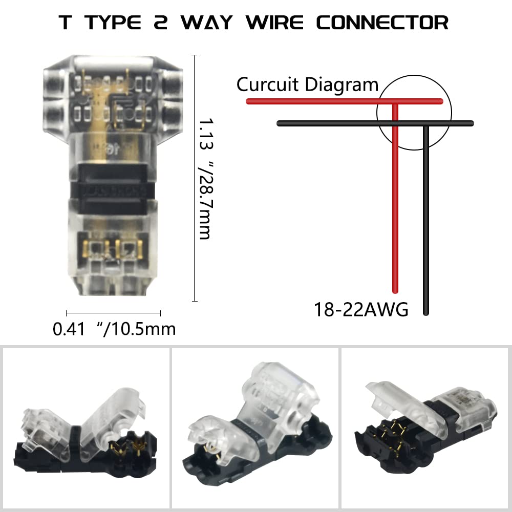 5pcs Low Voltage Wire Connectors T Tap Wire Connectors 2 Pins Wire Splice Connectors No Stripping 3 Way Wire  Fits 24-20 AWG