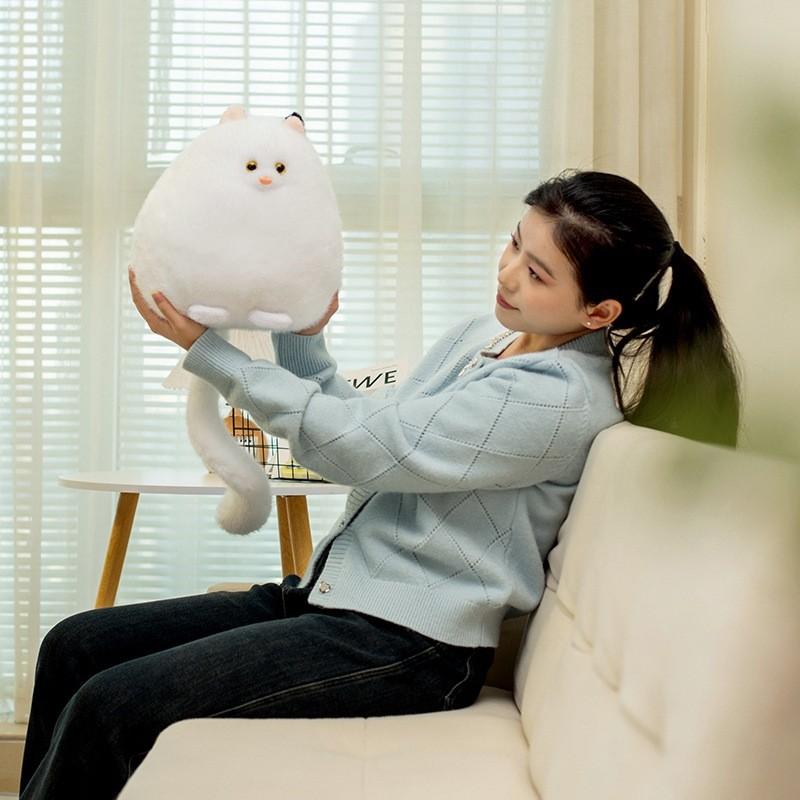 Peluche Gatto Persiano Bianco con Morcida Imbottitura in Cotone per Bambine e Bambini Regalo