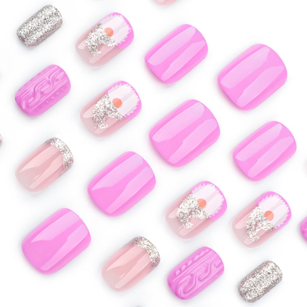 24 Pieces Simple Christmas Hat Wear Nail Silver Glitter Nail Art 3D Nail Patch