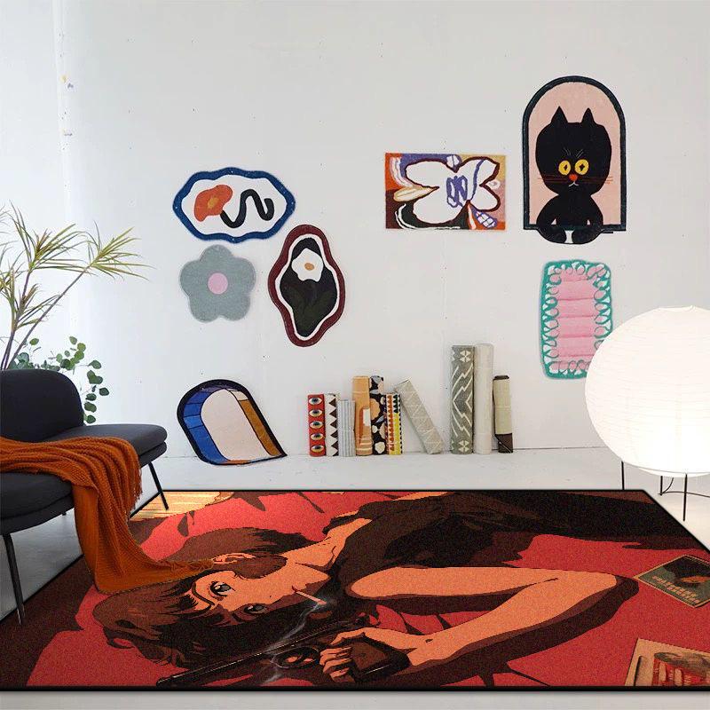 INS Fashion Cartoon Carpet Living Room Creative Girl Bedroom Decoration Area Rugs Non-slip Kids Room Bedside Entrance Floor Mats