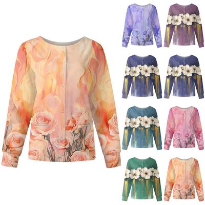 Women's Casual Long-sleeved Single-breasted Floral Printed Protective Clothing Cardigan Top