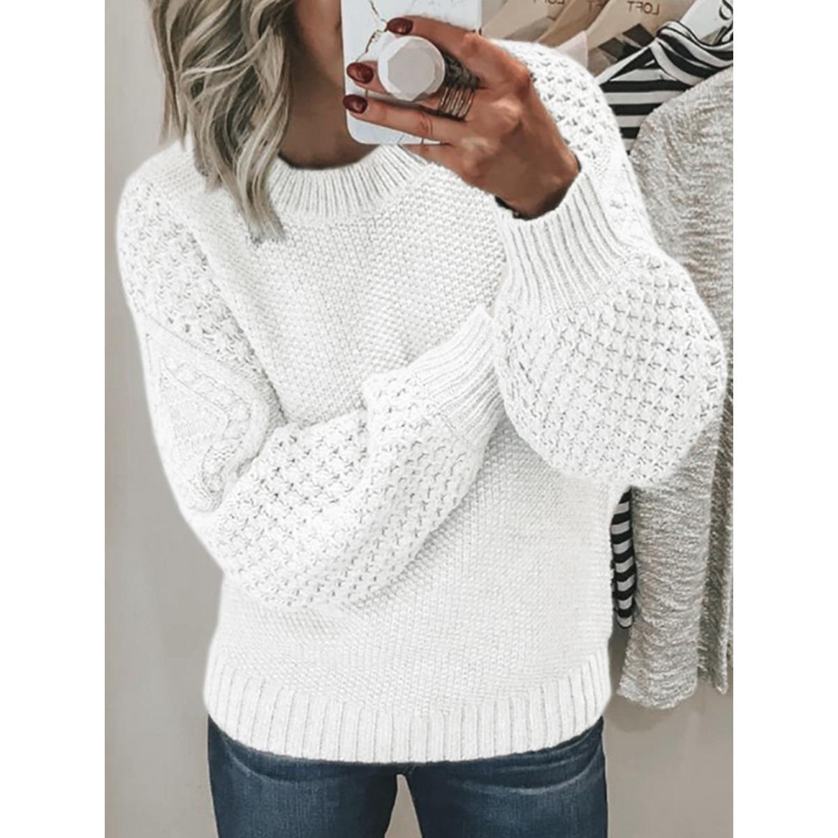 Women s Casual Round Neck Sweater - Long Sleeved, Ribbed Texture, Soft and Comfortable, Spring and Autumn Clothing | Round Neck Sweater | Texture S