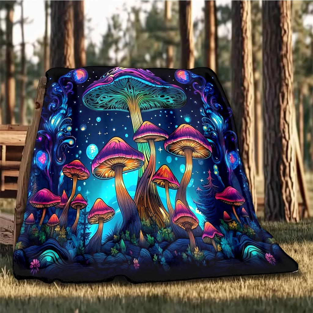 1pc Mushroom Printing Lightweight Flannel Blanket, Comfortable and Warm Blanket, for Camping Sofa Bed and Couch Office, Gift Blankets in