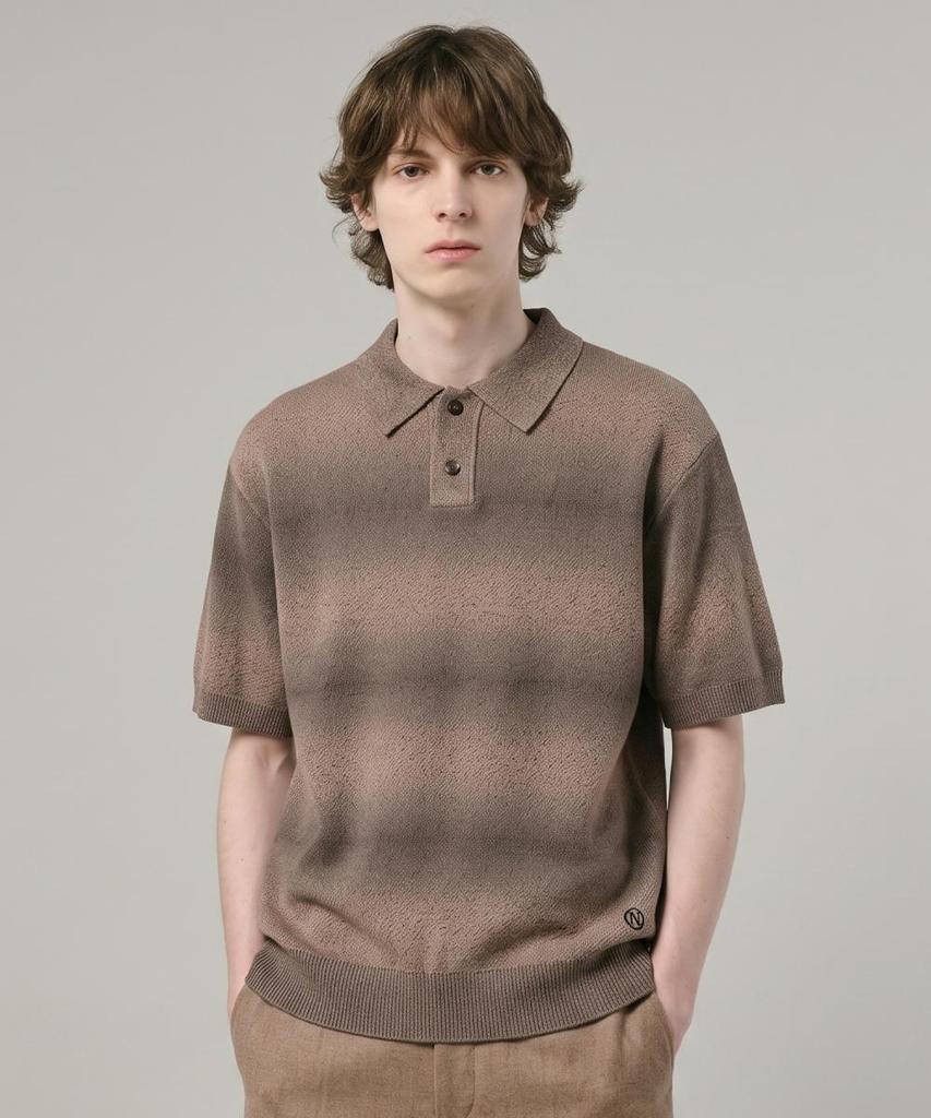 NOTIG Cotton Blend Space Dyed Collared Knit Brown_Oks3Swts101W1