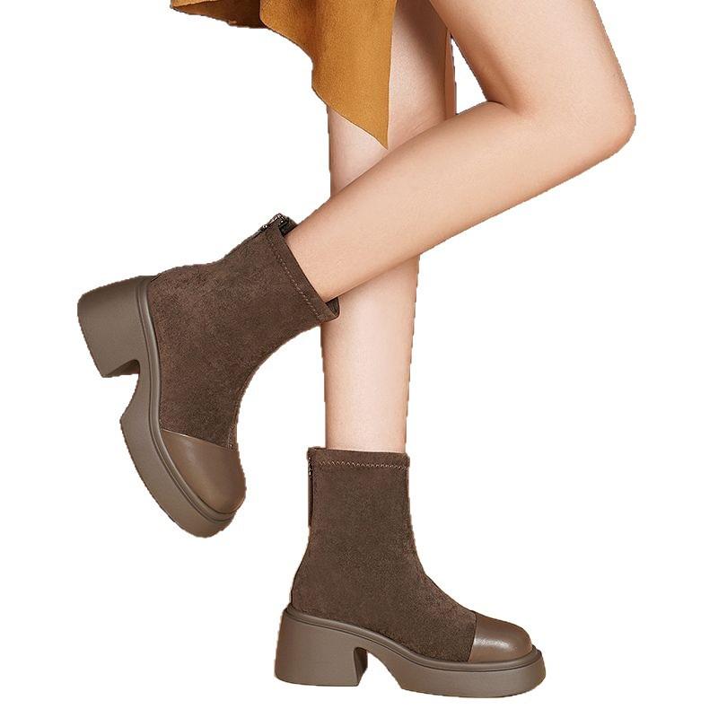 High-heeled Martin boots women's autumn and winter new thick-soled heightening short boots thick-heeled elastic thin boots