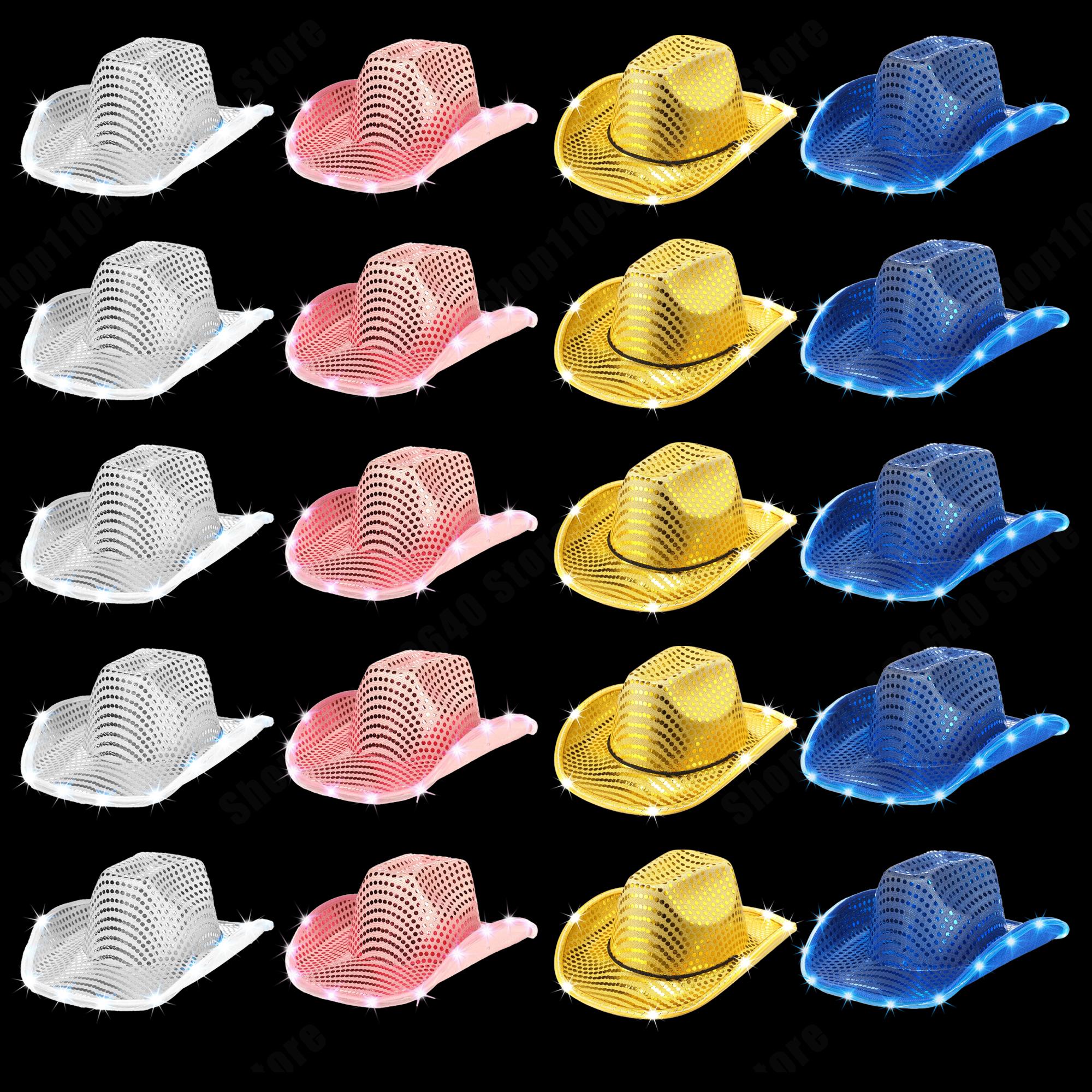 6-20Pcs Light Up Cowboy Hats for
