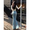 High Quality! Hip Lift! Cotton Heavy American Gyaru High Waist Skinny Flared Trousers Jeans Women Slim Fit