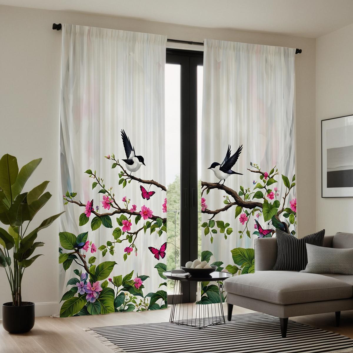 

2 шт. HD Пасторальный стиль маленькая свежая птичий язык цветочная декорация штора белая завязка штора с цифровой печатью украшение для дома W52H63inchW132H160cm