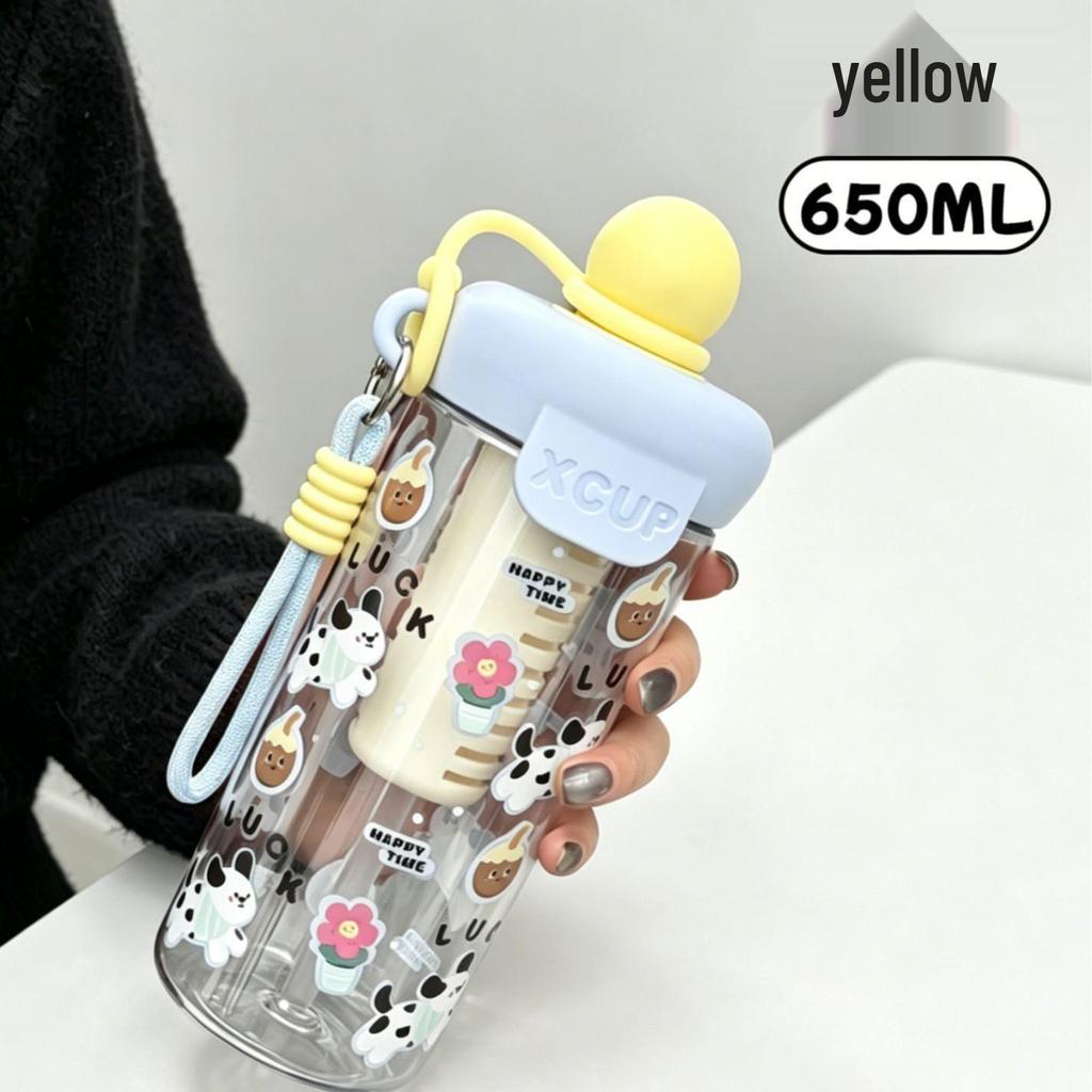 Large Capacity Cartoon Straw Cup for Kids - Portable Outdoor Plastic Water Cup