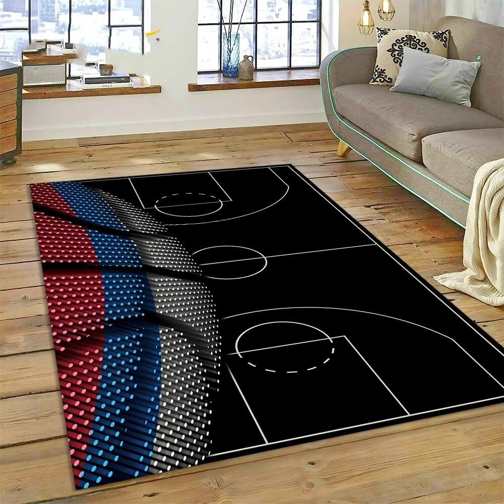 Basketball Court Frame Rug Cartoon Kids Play Mat Non Slip Floor Rug for Bedroom, Living Room Playroom Decor