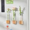 Fridge Magnet Vase Clear Glass Tube Vase with Wooden Base Magnetic Mini Vase for Flowers Herbs Refrigerator Kitchen Decor
