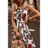 Women's Fashion Floral Print Halter Neck Beach Vacation Dress, European American Style Cross-border Women's Clothing