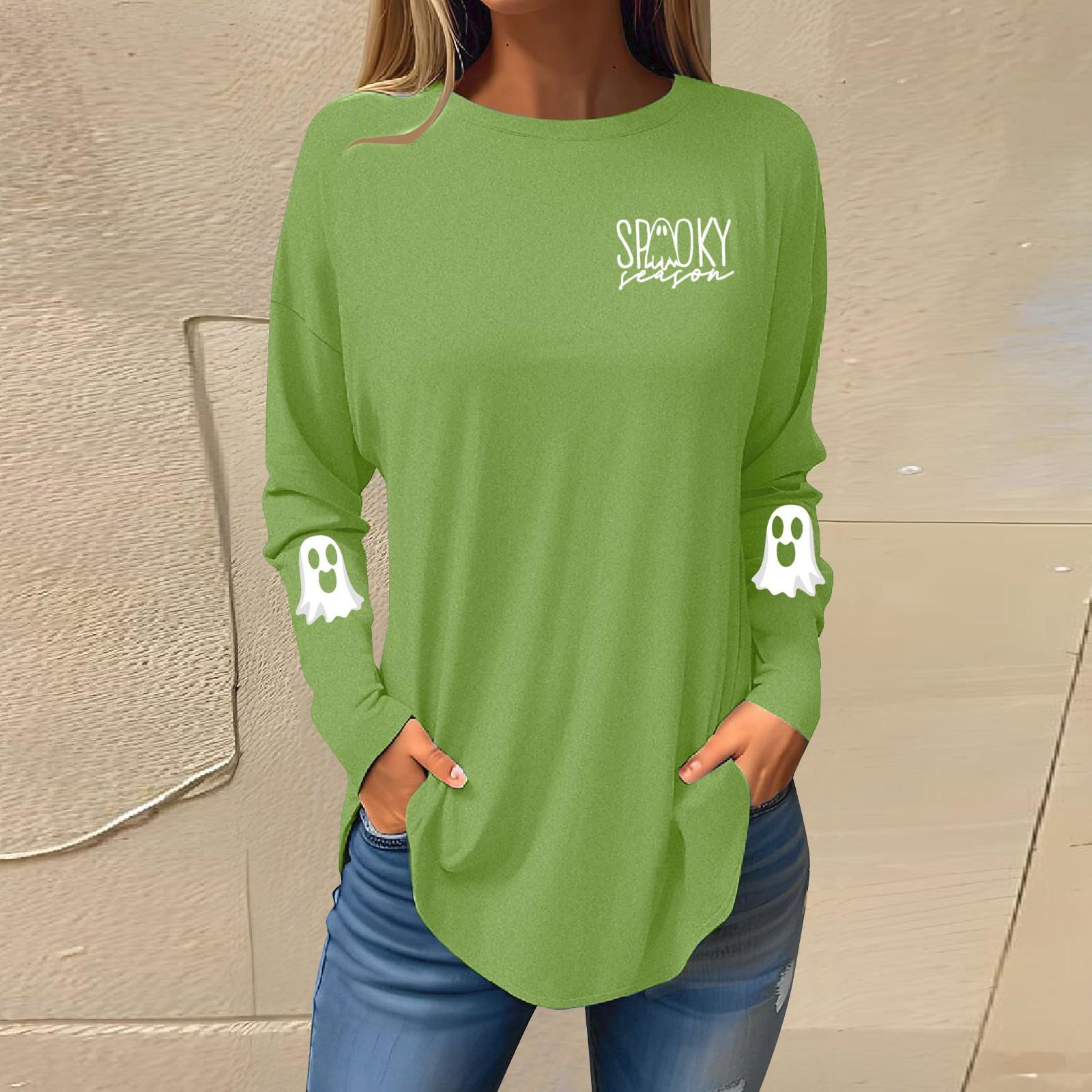 

Tee Shirts For Women Fall Casual Long Sleeve Shirts Sweatshirt Retro Printing Top Pullover XXL