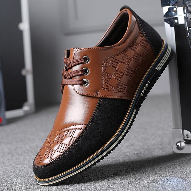 Big Size Casual Leather Shoes Men Business Breathable Men Leather Shoes Fashion Casual Men Shoes Black