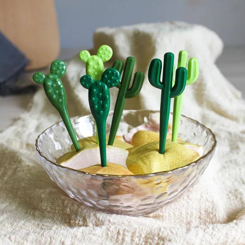 

6Pcs/set Fruit Forks Party Dessert Cactus Appetizer Picks Portable Food Kids Sticks Cafe Reusable Decorative Toothpicks