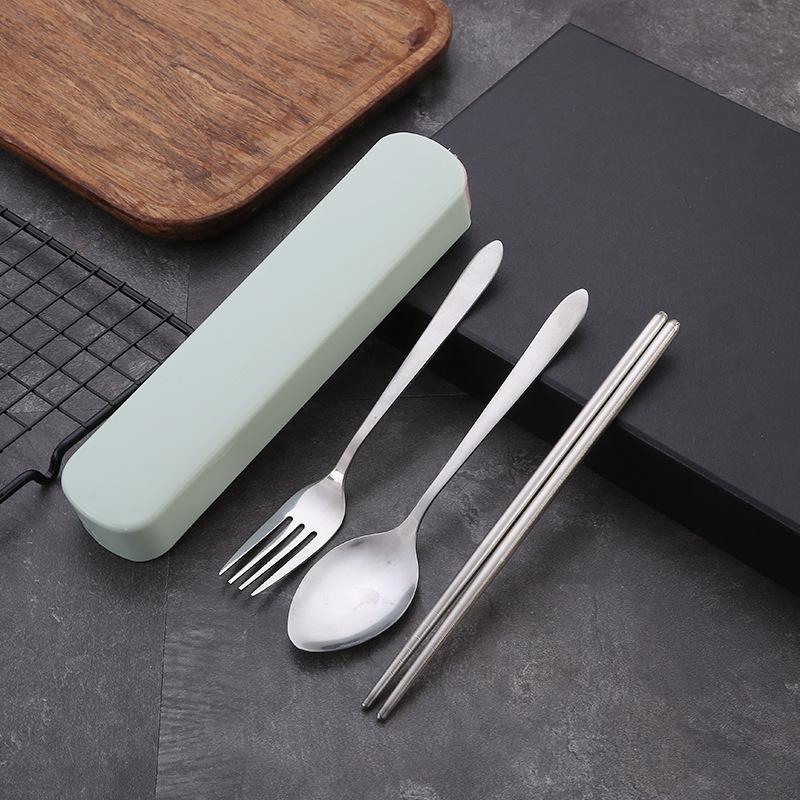 3PCS Cutlery Set Place Setting Dinnerware Tableware Stainless Steel Spoon Fork Chopsticks Kit with Case