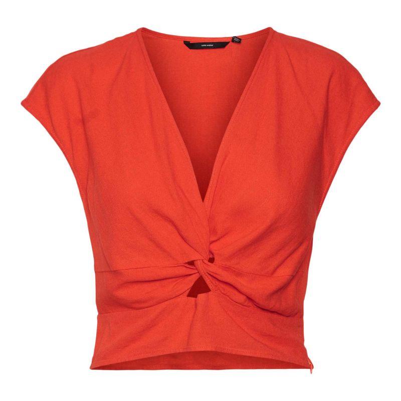 Krátký top s uzlem na hrudi červený Dámský VERO MODA