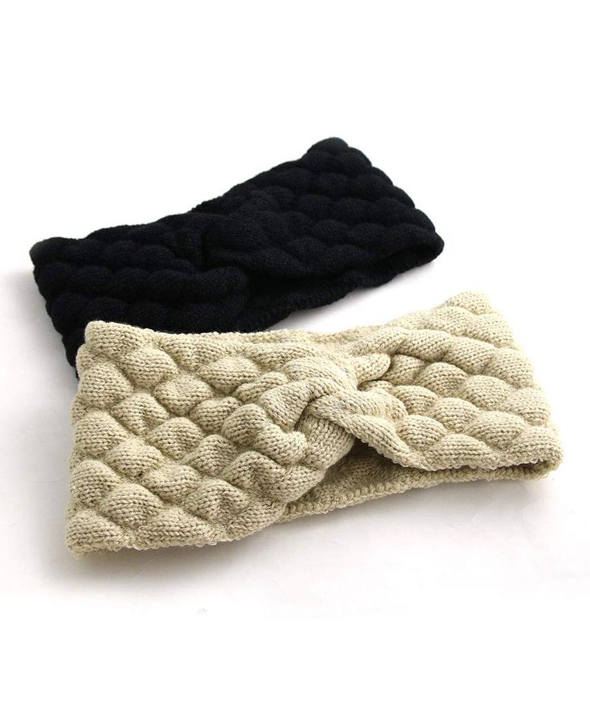 VINGTAINE Knit Cross Turban Wide Hair Headband, Monochrome, Casual, Fall/Winter, Mature, Accessory, HB-88-WHMIX