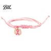 Adjustable Braided Bracelet Breast Cancer Awareness for Women, Woven String with Lightweight Daily Wear Wristband Ribbon Charm, Handmade Rope Survivor