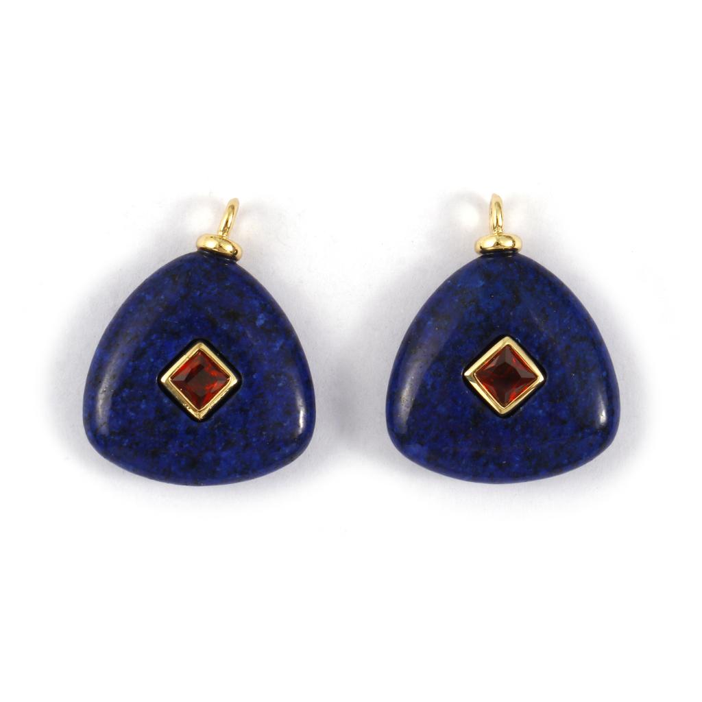 1PC Natural Stone Brass Charms 18K Gold Plated Cubic Zirconia & Gemstone Geometric Pendants for Women Diy Necklace Making