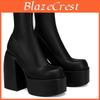Women Fashion Boots Platform Modern Heels Round Toe Leather Boot Chunky Heels Zipper Designer Block Heel Shoes Fashion Girls Casual Shoe