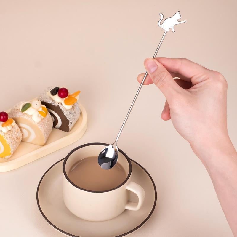 304 stainless steel spoon creative cat fish spoon cake dessert spoon cute long handle stirring coffee spoon spoon